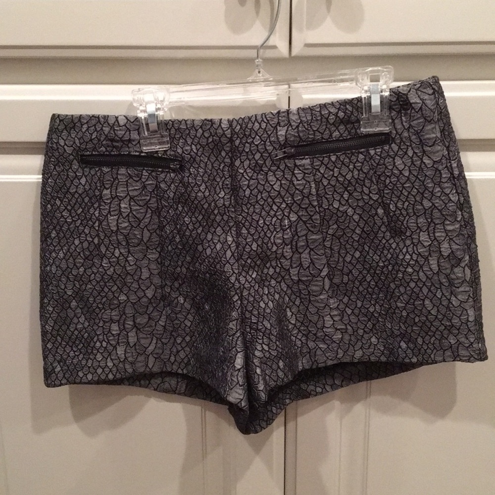 Snakeskin Look Shorts, Silver & Black
